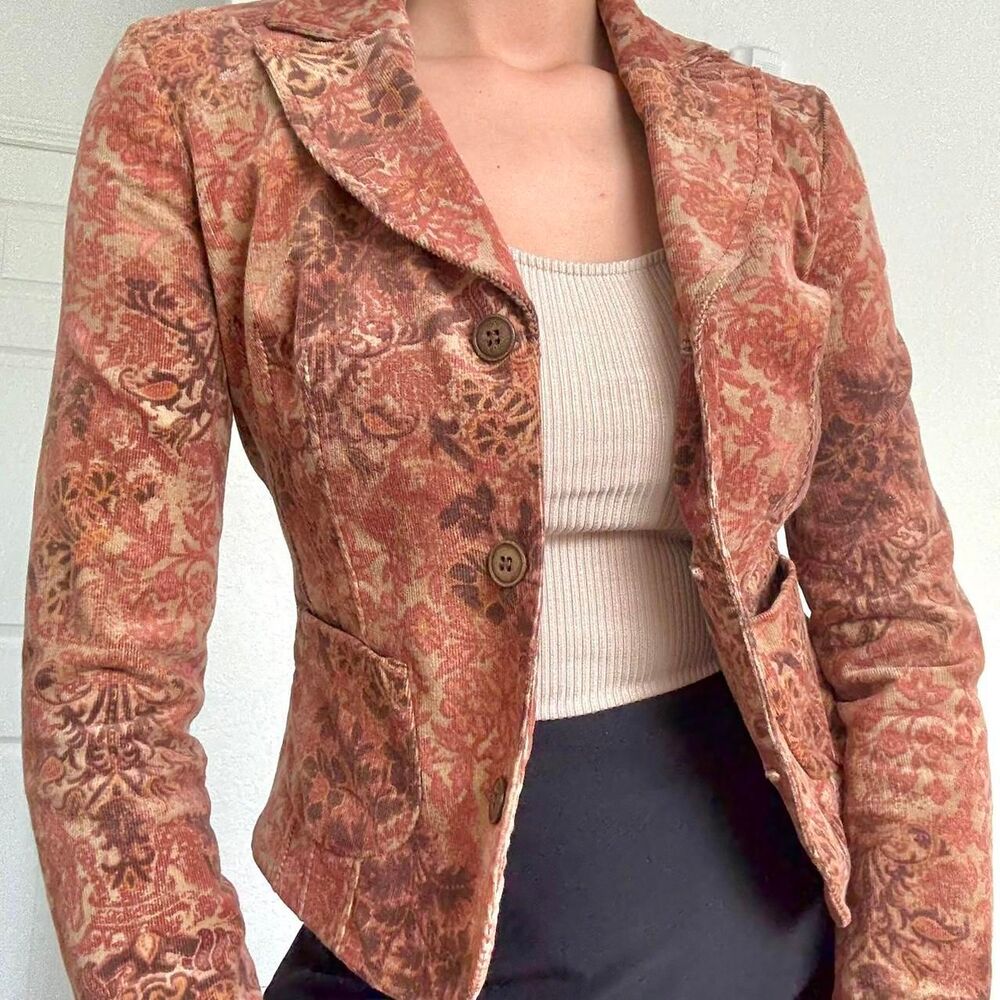 PROMOD Vintage Burnt Orange Corduroy Tapestry Blazer